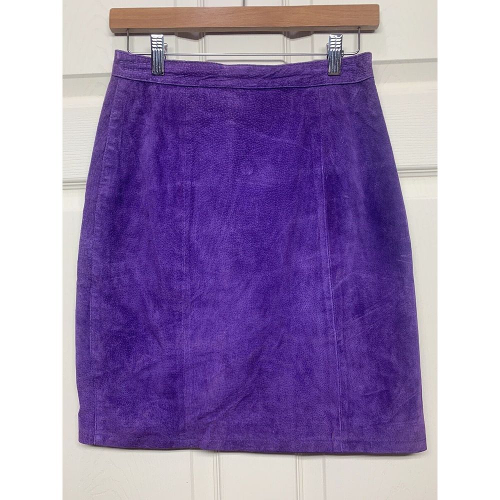 Global Identity G III Vintage Suede Leather Purple Pencil Mini Skirt Women's 7/8
